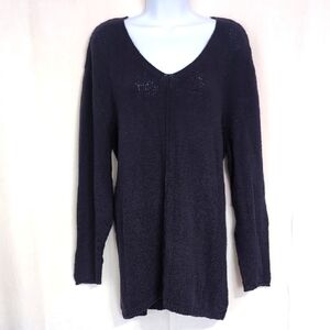 Purejill J Jill Navy Loose Knit Vneck Sweater Tunic Cotton Blend Size Large